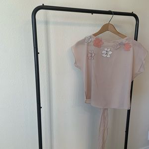 Vintage 1970s chiffon cropped belted blouse